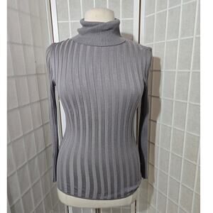 Ashley Stewart Women Gray Ribbed Knit Turtleneck Sweater Shirt Plus Size: 10/12